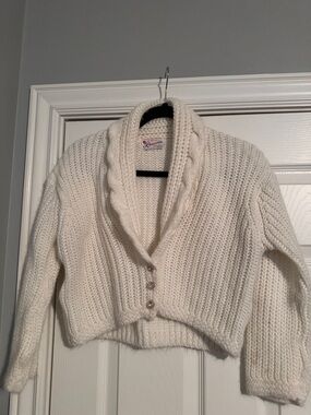 Vintage Rosanna Cream Cable Shawl-Collar Button Cardigan